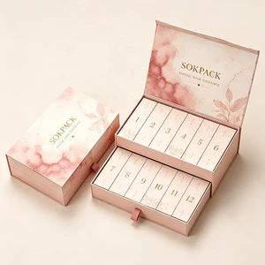 Custom 12 Days Skincare Advent Calendar Gift Box Two Tier Drawer Packaging With Magnetic Flip-Top & Ribbon Puller For Cosmetic