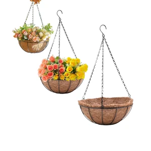 Hanging Planter Basket With Coco Liner Wire Hydrangea Artificial Flower Pot With Chain Hook Indoor Outdoor Basket for Plants