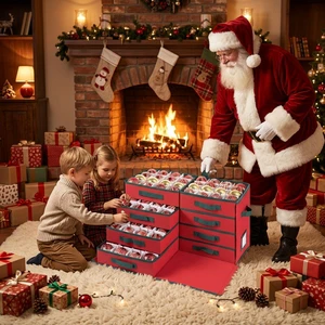 Rectangular Christmas Ornament Storage Box 600D Oxford Fabric Holds 128 Pieces 3-Inch 20-35L Capacity Removable Drawer