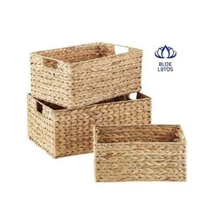Wholesale Eco-Friendly Water Hyacinth Wicker Storage Baskets Handwoven Household Organizer From Vietnam Boxed Packaging