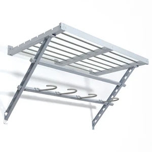 Utility Wall Mounted Storage Organization Rack with 4 Bike Hooks, Integrated Shelf and Layered Track Storage