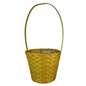 Round Handcrafted Colorful Eco-Friendly Bamboo Woven Foldable Home Storage Basket with Handle for Christmas Easter Gifts