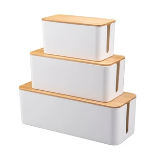 3 Sizes Plastic Wire Cable Organizer Storage Power Strip Management Junction Box with Bamboo Lid