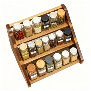 Acacia Wooden Spice Rack For Countertop - 3 Tiered Spice Rack Organizer For Cabinet - Kitchen Spices Organizers