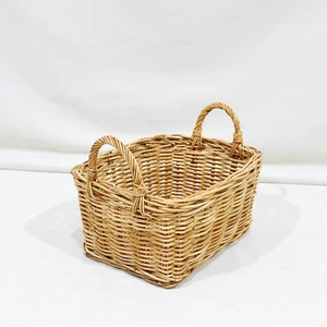 Plastic Eco-Friendly Rustic Rectangular Storage Basket with Woven High Handles for Laundry Storage