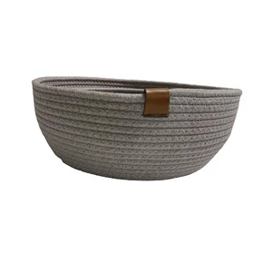 Sets of Round Woven Cotton Rope Storage Baskets Organizer in Various Colors Designs, Dimensions Attached Accessories
