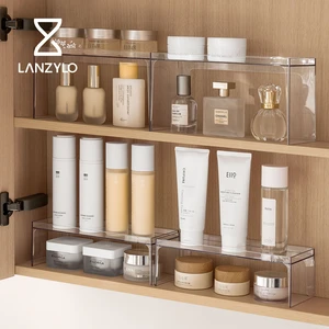 LANZYLO Standing Type PET Plastic Inner Storage Box with Layered Partition Non-folding Bathroom Cosmetic Rack Model 72501