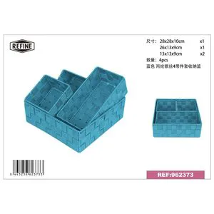 4-Piece Blue Woven Storage Basket for Home Organization PP Fruit and Plant Baskets for Indoor and Outdoor Use