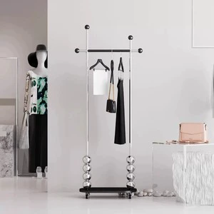Stainless Steel Hanger Chinese Style Floor Coat Rack Wheeled Mobile Multifunctional Clothes Exhibition Hall Storage Rack