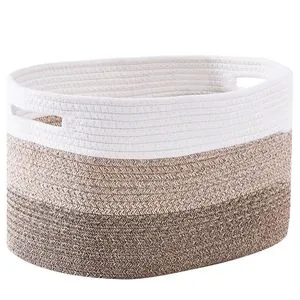 Cotton Rope Woven Storage Basket 22L Round Modern Design Living Room Organizer Handmade Single Tier