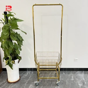 Golden Floor Drying Clothes Rack Bedroom with Storage Basket Clothes and Hat Rack Balcony Removable Hangers
