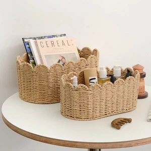 Woven Rectangle Modern Eco-Friendly Seaweed Material Storage Basket-Large Capacity for Clothes Toys Snacks Desktop Organization