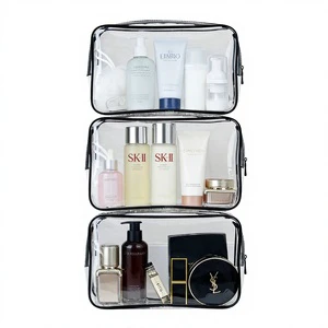 Wholesale Fashion Waterproof Portable Foldable Soft Handle Clear Small Capacity Travel Toilet Bag Organizer Zipper Cosmetic Bag