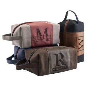 New Arrival Portable PU Leather for Toiletry Pouch Women's Cosmetic Organizer Bag Zipper Closure for Laser Engraving Made Canvas