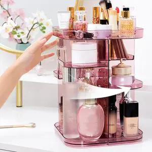 Square Rotating Cosmetic Storage Rack 360 Degree Cosmetic Frame Storage Box Display Case Adjustable Makeup Organizer