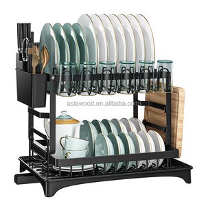 Drainer Rack Holder for Kitchen Counter Durable Kitchen Organizer Metal 2-Tier Dish Drying Rack Bowls Cutlery Dish Rack
