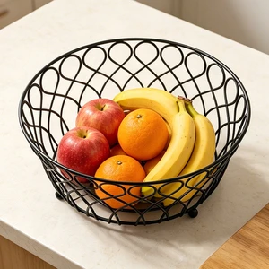 Heavy Duty Vegetable Storage Wire Basket Elegant Wire Mesh Storage Organizer Black Metal Fruit Bowl Basket