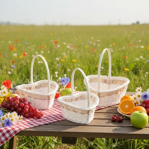Bulk Lace-Trimmed Woven Baskets Set for Picnic Wedding Favors Kitchen Storage Wholesale Decor Organizers