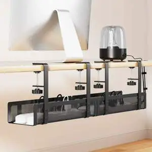 Under Desk Cable Organizer Carbon Steel Mesh Wire Rack Adjustable Desktop Cable Management Holder Router Storage Tray