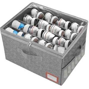 Stackable Shoe Organizer For Closet Fits 16 Pairs Large Shoe Box Storage With Adjustable Dividers