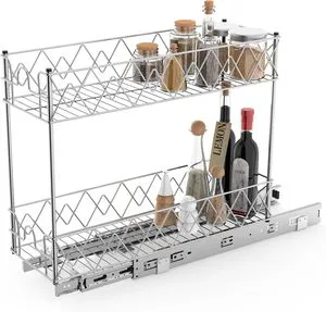 Slim Pull Cabinet Organizer 7 Inch Double Layer Heavy Duty Chrome Coated Metal Storage Rack Kitchen Vertical Cabinet Smooth