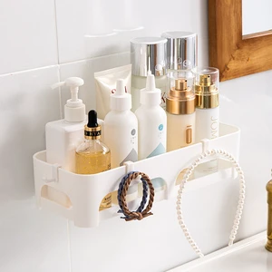 Non-Folding Plastics Multifunction Bathroom Kitchen Wall Mounted Organizer Storage Rack Shelf with Self Adhesive and Hook