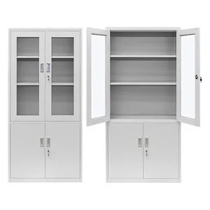 Modern Steel Metal Office Storage Cabinet File Document Half Glass Door Iron Good Price For Kitchen Outdoor Full Height Lock