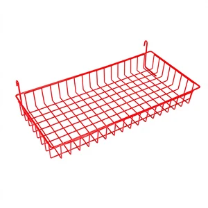 Grid Wall Wire Mesh Red Wire Storage Display Basket with 40L Capacity and Easy Installation