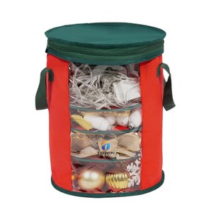 4 Sections Collapsible Xmas Ornaments Organiser Christmas Lights Storage Bag with Double Zipper Sturdy Carry Handles