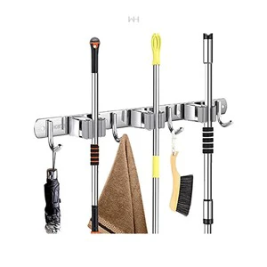 YOTO Space Saving Broom Mop Organizer Wall Mount Rack for Bathroom Kitchen Home Storage Solutions