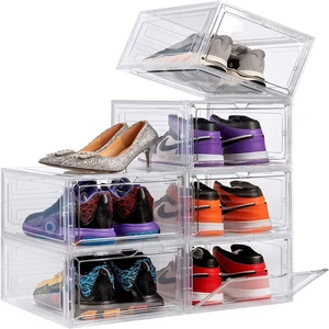 Front Opening Shoe Storage Box,Set of 8/ 6/12,Shoe Box Clear Plastic Stackable,Drop Front Shoe Box With Clear Door