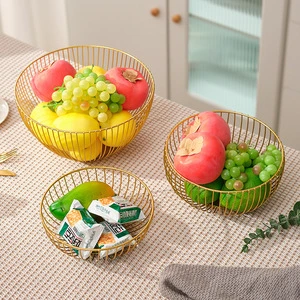 Creative Household Fruit Plate Wrought Iron Classic Portable Living Room Desktop Snacks Candy Basket Net Red Light Storage
