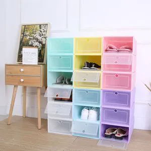 Custom Wholesale Plastic Clear Acrylic PET Shoe Box Drop Front Magnetic Drawer Stackable Sneaker Storage 3-6L Capacity