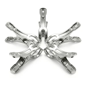 12cm Anti-Slip Stainless Steel Windproof Hanger Fixed Clips 6cm Extra Large Opening Metal Clamps For Thick Rod And Laundry Line