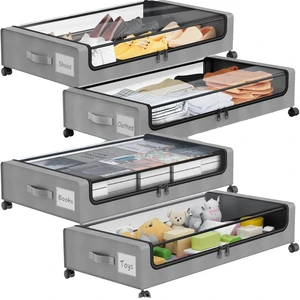 Modern Foldable Under Bed Storage Box with Wheels Oxford Cloth Organize Blankets & Quilts in Containers/Bins