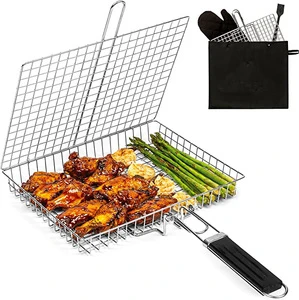 Grill Basket Barbecue BBQ Grilling Basket Stainless Steel Large Folding Grilling Baskets With Handle