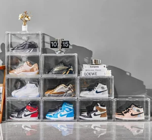 Pet Plastic Shoe Box Stackable Transparent Shoe Storage Box for Displaying Sports Shoes