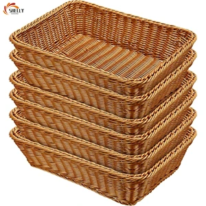 XL-Multifunction PP Woven Rectangle Food Display Basket Rustic Design Storage Basket for Kitchen Bedroom Dining Room