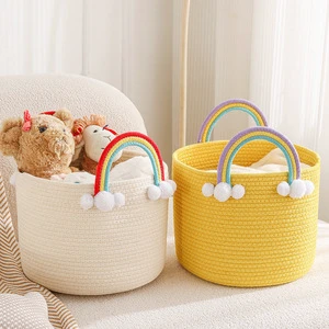 Rainbow Cartoon Cute Round Fabric Storage Basket Woven Cotton Rope Storage Basket Kids Blanket Baskets For Living Room