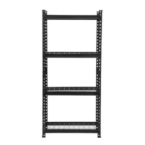 4-Tier Detachable Garage Storage Unit Metal Mesh Shelf Space Saving Easy Assemble Shelving 880Lbs Load Capacity Black Painting