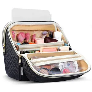 Large Capacity with Room for Brushes and Mirror, Portable Standing Make up Case, Waterproof Cosmetic Toiletry Bags with Handle