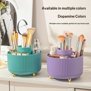 Multifunctional Rotating Plastic Pen Holder & Cosmetic Brush Storage Box Light Luxury Large Capacity Desktop Storage Rack