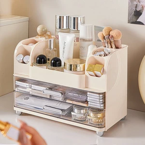Household Plastic Cosmetic Organizer Desktop Vanity Drawer Divider Makeup Box Skincare Lipstick Dust-Proof Storage Rack Modern