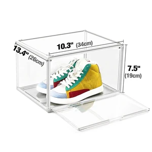 DAYOOH 34*26*19cm Multifunctional Clear Acrylic Shoe Box Magnetic Side Drop Sneaker Stackable Portable Shoe Rack Organizer