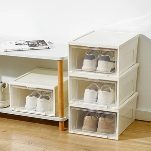 Solid Color Thickened Large Size Flip-Top Dustproof Transparent Rectangular Shoe Storage Box Modern 10-20L Capacity Floor Type