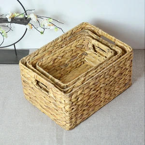 Hand-Woven Willow Rattan Pastoral Style Multi-Purpose Nesting Rectangular Storage Basket Set for Home Closet Organization