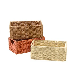 Factory Customized Eco-Friendly Durable Woven Storage Basket Foldable Rectangle Hand Woven for Kitchen & Laundry Storage