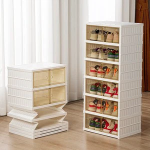 Large Shoe Storage Box Transparent Plastic Stackable Shoe Organizer for Closet Space Saving Foldable Sneaker Containers Bins