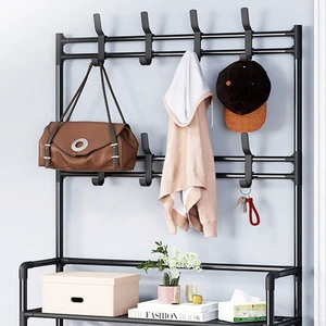 Multifunctional Metal Double Tier Coat Rack with Storage for Hanging Clothes and Hats in Living Room Bathroom Customizable Size