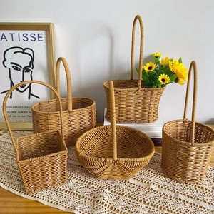 Horizontal Woven Large Oval Beige Flower Basket For Arranging Flowers And Creating Flower Bouquets Valentine's Day Mother's Day